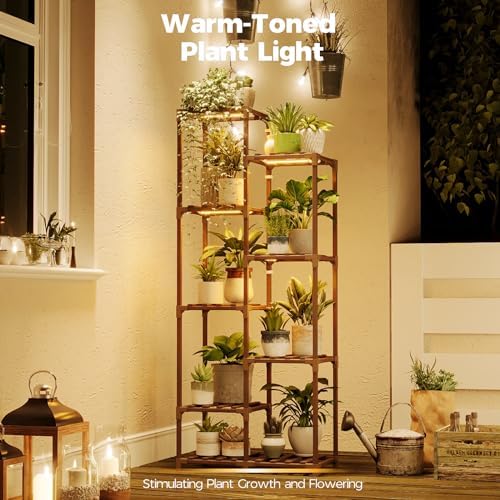 Bamworld Plant Stand with Grow Lights, 9 Tier Tall Large Wood Plant Shelf - Image 2