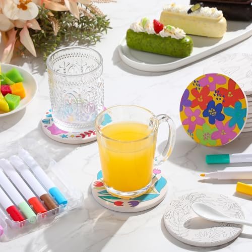 Potchen 12 Pcs Color Your Own Coaster DIY Kits,Nordic Floral - Image 5