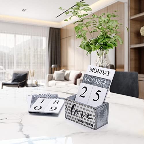 Notakia Perpetual Calendar Wooden Calendar Blocks Vintage Wood Block Calendar for Home Office Desk Accessories Week Month Date Display (Love you more) - Image 3