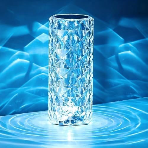 Portable Crystal Table Lamp,16 Color Touch Control Rechargeable Lamp,Crystal Bedside Lamp,Night Light,Room Decor Desk Lamp,Bedroom,Living Room,Kitchen,Dining Room Lamp(Blue) by LEROXO
