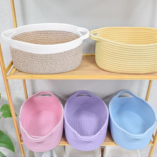 ABenkle Small Basket with Handles, Boho Decorative Rope Woven Dog Cat Toy Storage Bin Shelf Storage Organizer, Easter Christmas Gift Basket, 12"x8"x5", Mixed Brown - Image 6