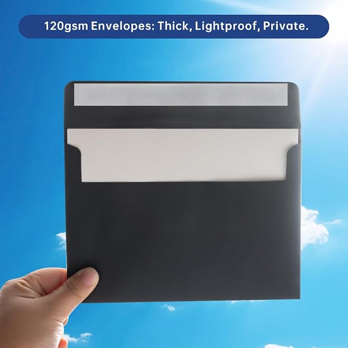Keketer A7 Black 5x7 Envelopes 50 Pack Self - Seal, for 5x7 Cards, Weddings, Invitations, Baby Shower 5.25 x 7.25 Inches