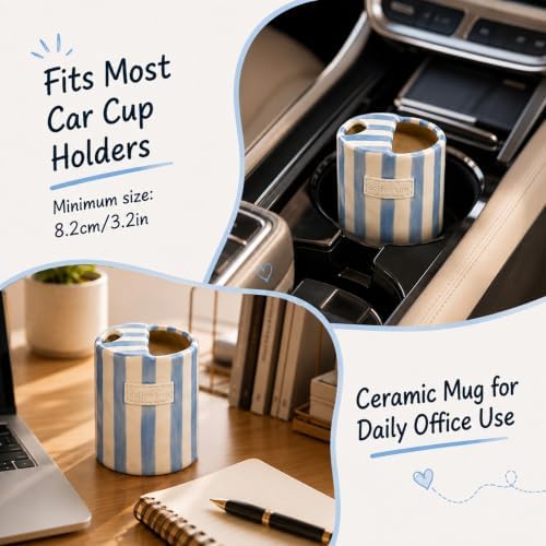 Ceramic Coffee Mug with Sip Hole 12oz, To Go Ceramic Mug Striped - Image 5