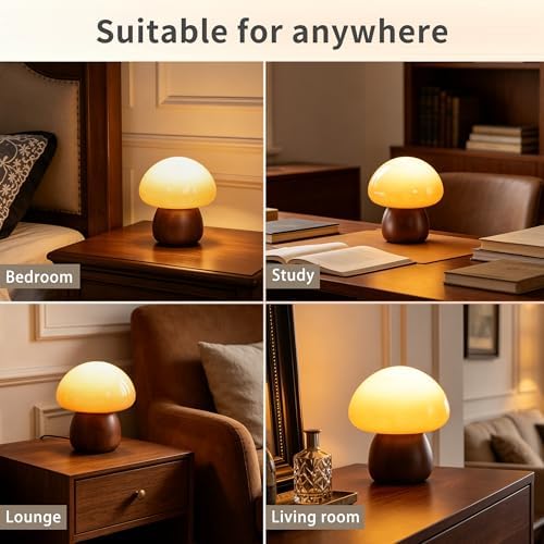 Wooden Base Small Table Lamp for Bedroom 60W Mushroom Table Lamps Gradient Colored Glass Shade Modern Side Table and Desk Lighting H 8.07 in (The Light Bulb is Included) - Image 6
