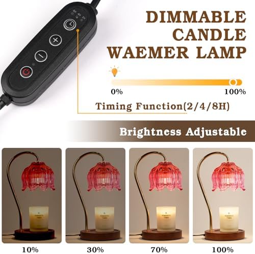 Funistree Flower Candle Warmer Lamp with Timer, Dimmable Candle Lamp Warmer, Christmas Birthday Gifts for Women Mom Her, Housewarming Home Decor, Lotus Wax Warmer for Yankee Candles - Pink Lily - Image 6