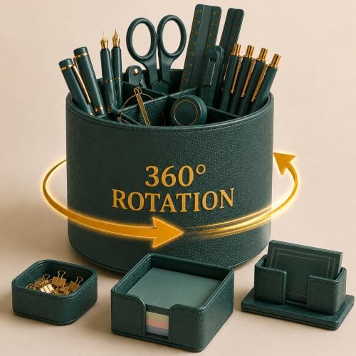 4 Pcs Aesthetic PU Leather Desk Organnizer Set, Green by Unknown