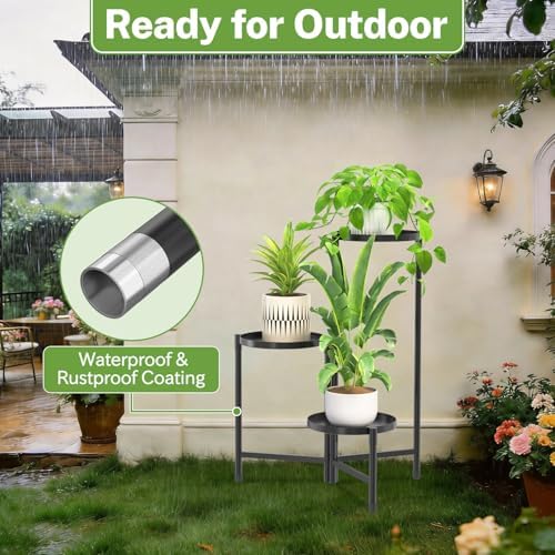 iDavosic.ly 3 Tier Large Plant Stand Indoor Outdoor, 10 In Wide Tray, Black - Image 5