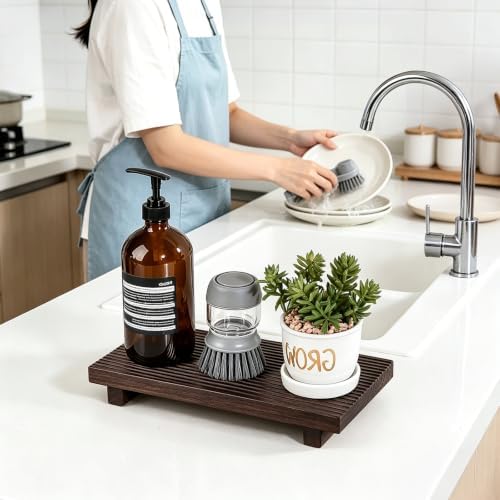 Bathroom Tray Farmhouse Decor Kitchen Soap Holder, 11" * 5.5" Dark Brown - Image 2