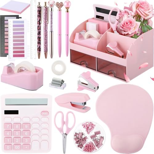 Feifeiya 18 Pack Pink Office Supplies Desk Accessories for Women by Feifeiya