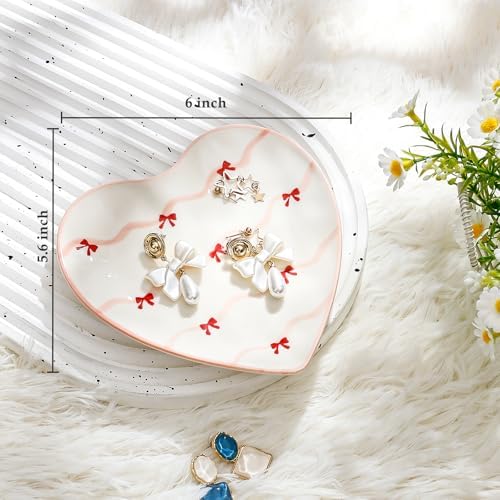 Koythin Colorful Bow Tie Ceramic Heart Jewelry Tray, Valentine Trinket Dish - Image 2
