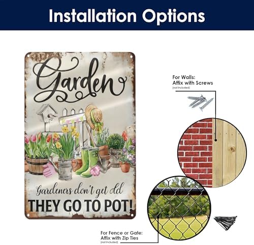 Funny Flowers Metal Sign, Metal Country Rustic Tin Sign, Gardens Don't Get Old They Go to Pot, Yard Sign Garage Farm Outside Garden Wall Decor Sign Plaque Outdoor for Home Fence 8 X 12 Inch - Image 4