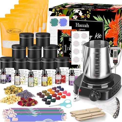 Complete Candle Making Kit with Wax Melter,Candle Making Supplies,DIY Arts&Crafts Kits Gift for Beginners,Adults,Including 500w Electronic Stove,Wicks,Wax,Rich Scents,Dyes,Melting Pot,Candle tins by CandleMakingKits