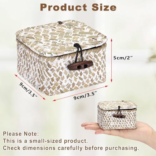 Hipiwe Handwoen Seagrass Basket with Lid Mini Woven Wicker Box,3.5"x3.5"x2" - Image 3