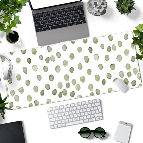 Cute Polka Dot Minimalist Green Keyboard Pad Simple & Atmospheric Desk Mat XL Large Mouse Pad for Women Office Desk Decor Desk Pad with Stitched Edges 31.5x11.8in, Computer Laptop Pad Gaming Mousepad - Image 2