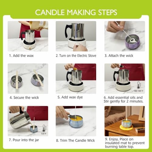 PICASORT Black Candle Making Kit - Complete Candle Making Kit/Supplies, Scented Candles Making Kit with Hot Plate, Soy Wax,Hot Plate,Wax Melting Pot & More,DIY Crafts for Adult/Beginner - Image 6