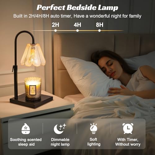 Golden Floral Candle Warmer Lamp with Timer & Dimmable Light - Image 5
