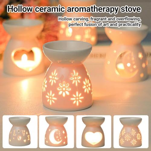 Ceramic Tea Light Candle Holder, Essential Oil Burner Wax Melt Burners Incense Aroma Diffuser Candle Tealight Holder Home Bedroom Decor Housewarming Gift - Image 2
