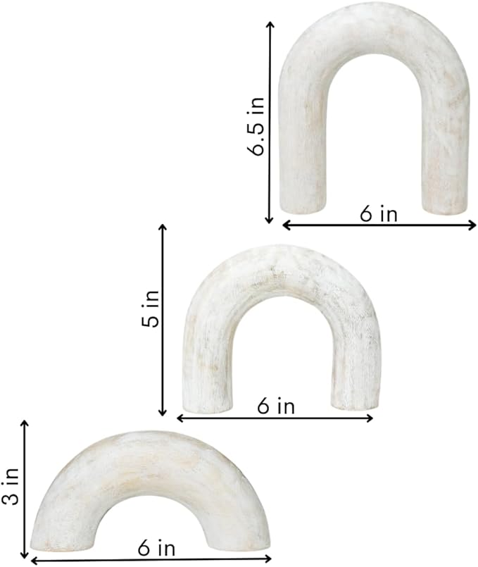 Homebia Designs Decorative Wood U Shape Set of 3 - Large - 6.5 Inch, Medium - 5 Inch, Small - 3 Inch - White Wash