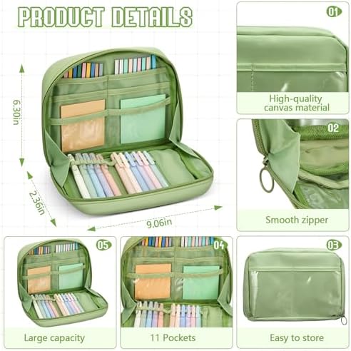 135 Pcs Book Annotation Kit Aesthetic Pencil Case Bag 12 Highlighter 11 Gel Pen 1 Marker 300 Sheet Transparent Sticky Notes Pad 2640 Index Stickers Bible Study Supplies(Kawaii,Green) - Image 5