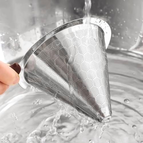 Pour Over Coffee Dripper Stainless Steel Coffee Filter Metal Cone Filter Paperless Reusable Single Cup Maker 1-2 Cup With Non-slip and Removable Cup Stand - Image 5