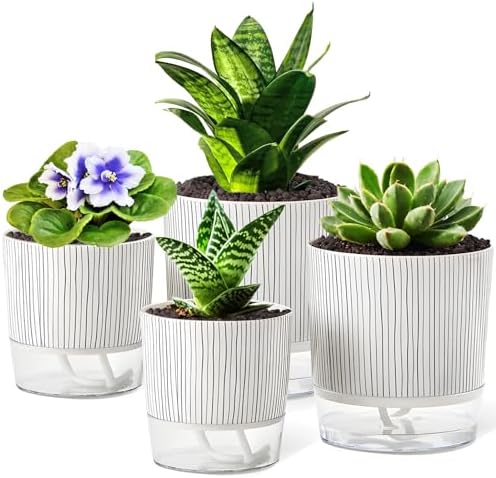4 Pack Self Watering Pots, 4/5.5 Inch Self Watering Pots for Indoor Plants by Samhe