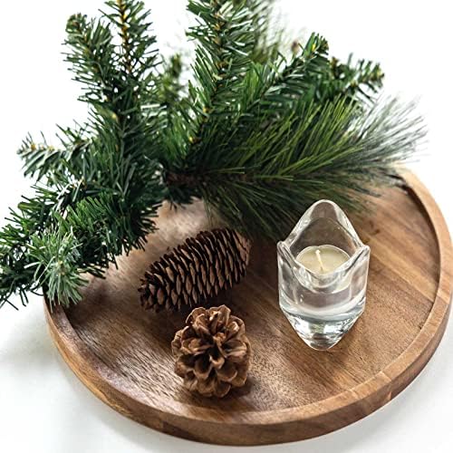 11.5 Inches Candle Holder Tray Home Decor, Round Wood Tray for Coffee Table, Small Wooden Serving Decorative Trays for Home by GENRICE