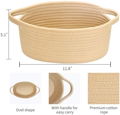 ABenkle Small Basket with Handles, Boho Decorative Rope Woven Dog Cat Toy Storage Bin Shelf Storage Organizer, Easter Christmas Gift Basket, 12"x8"x5" - Image 2