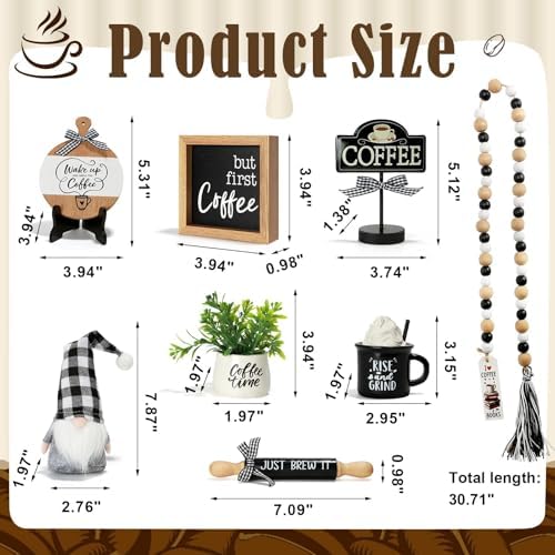 Coffee Bar Decor, 8 PCS Coffee Decorations for Table Tiered Tray Shelf - Image 3