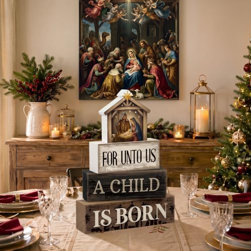 Moucuny 4 Pcs Christmas Table Decoration Christian Wooden Stacked Blocks - Image 4