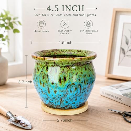 Plant Pots, 4.5 Inch Ceramic Pots for Plant with Drainage, Small Planters - Image 3