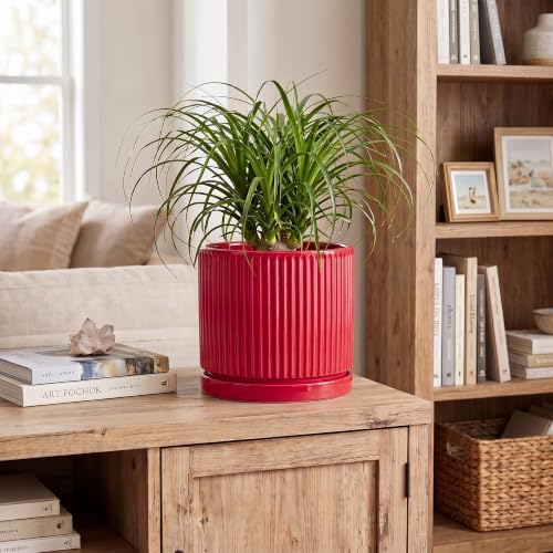Ceramic Pots for Plants, 8 Inch Plant Pots with Saucer, Red - Image 3