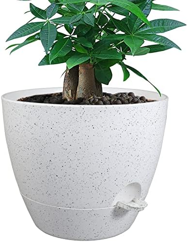 UOUZ 12 inch Large Self Watering Pots, Plastic Planters with 60oZ Removable Deep Reservoir and Multi Mesh Drainage Holes for Indoor Outdoor Garden Plants and Flowers, White Speckles by UOUZ