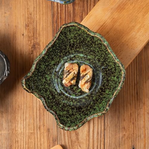 8" Small Ceramic Decorative Bowl 1 Pice – Irregular Rim Reactive Glaze Candy Bowl, Berry Bowl, Entryway Catchall, Japanese Style Fruit Dish for Tabletop or Home Decor (Green Reactive Glaze) - Image 5