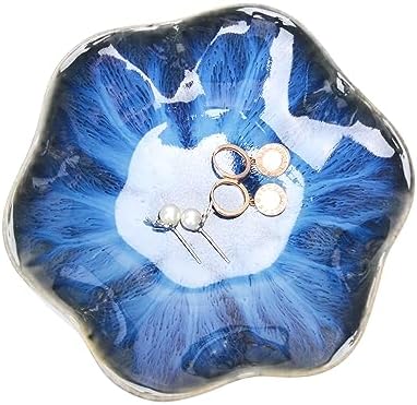 Blue Ceramic Leaf Jewelry Tray, Small Ring Dish Holder, Key Bowl, Trinket Catch-all for Nightstand or Entryway Table Decor by HOKMOKQOK