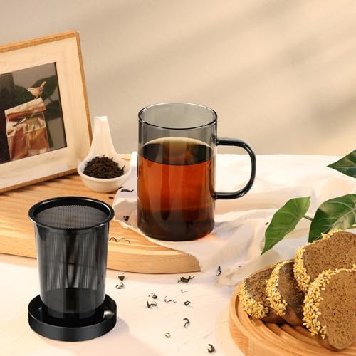 ecooe Black Glass Tea Mug with Stainless Steel Infuser and Lid 16.9oz - Image 4