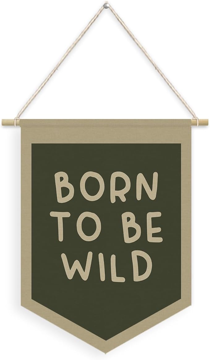 Playroom Wall Decor,Kids Room Decor,Born To Be Wild Linen Pennant Banner Wall Hanging Flag Banner for Kids Room Playroom Bedroom Nursery Camper Safari Themed Nursery Decor