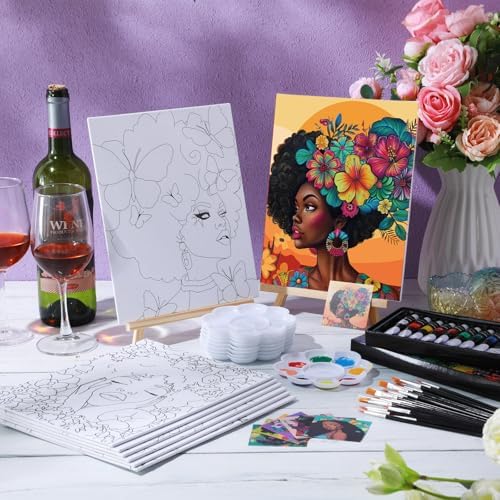 Cholemy 36 Pcs Paint and Sip Kit Gift for Adults 8''x10'',Flowers Woman - Image 4