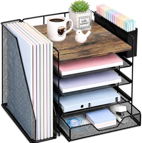 5-Tier Desk File Organizer with Drawer & Pen Holder (Wood) by Illuminatinglifewiththewarmthandloveoflight
