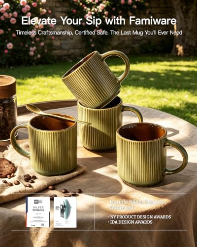 famiware Coffee Mug Set of 4, Star 12 oz Ceramic Mugs Cups Set with Handle - Image 5