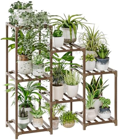 Bamworld Plant Stand Indoor Plant Shelf Outdoor Wood Plant Rack by Bamworld