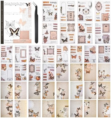 Sticker Book for Adults, 180pcs Vintage Washi Stickers for Journaling and 20 Sheets Adhesive Scrapbook Papers for Scrapbooking Aesthetic Butterfly Scrapboook Stickers for Bullet Junk Journal Supplies by Ahmagen