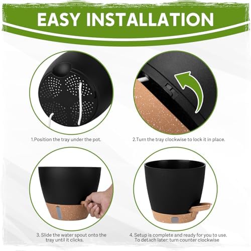 Self-Watering Pots for Indoor Plants with Visible Water Window,5/6/6.5/8/10 Inch Outdoor Flower Pots with Drainage Holes & Reservoir for Patio, Home Decor (Black) - Image 3