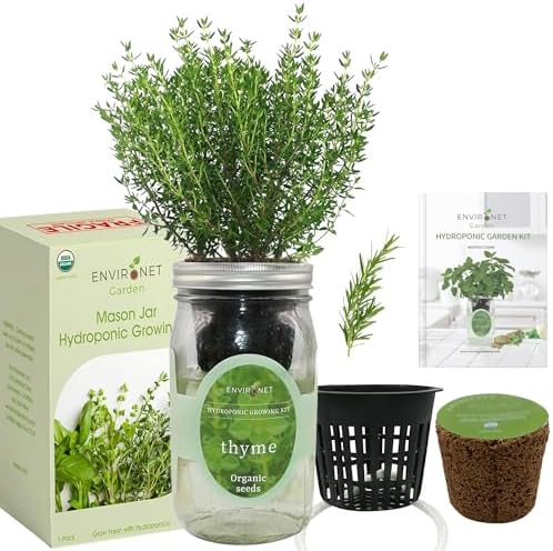 Hydroponic Herb Growing Kit, Self-Watering Mason Jar Herb Garden Starter Kit Indoor, Window Herbs Garden, Grow Your Own Herbs from Organic Seeds (Thyme) - Image 2