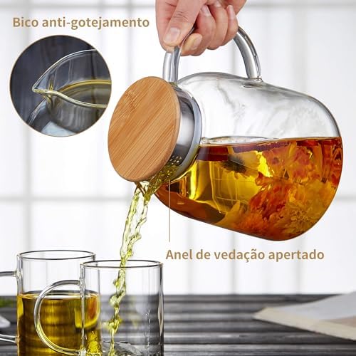 Large Glass Teapot with Infuser, Stovetop Safe, Thickened Heat Resistant Borosilicate Glass, 68 fl oz Glass Tea Kettle with Stainless Lid - Image 3