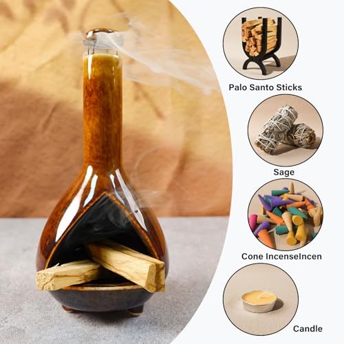 MOUGIGI Mini Chiminea Incense Burner Holder - Glossy Ceramic Smudge Bowl - Image 5