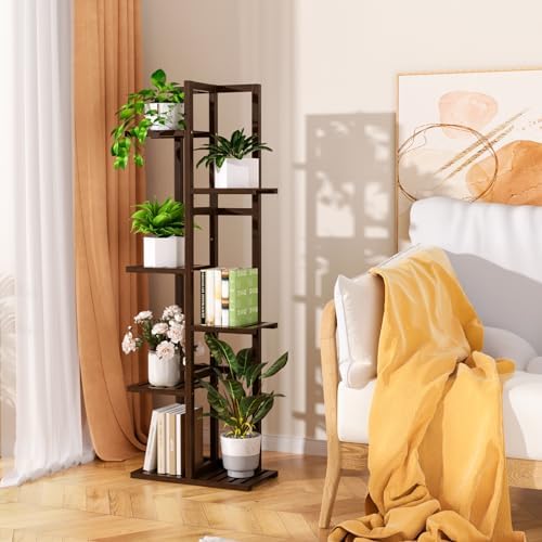 ROMGUAR CRAFT 6 Tier Bamboo Plant Stand Indoor, Tall Flower Holder, Brown - Image 4
