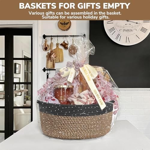 CHICVITA Large Wicker Basket with Bags & Ribbon for Gifts, Black & Jute - Image 2