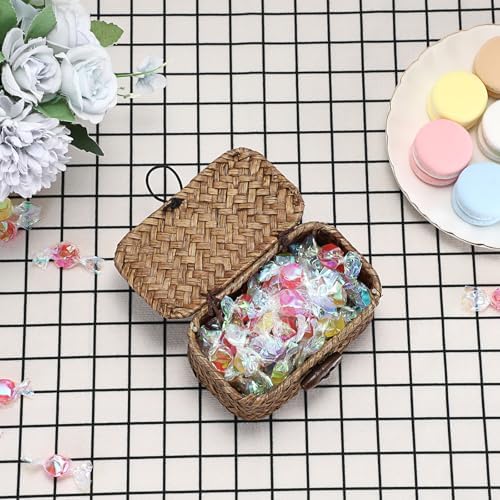 Hipiwe Mini Seagrass Basket Box with Lid Wicker Storage Bins, 4.3x 2.5x2.1" - Image 5