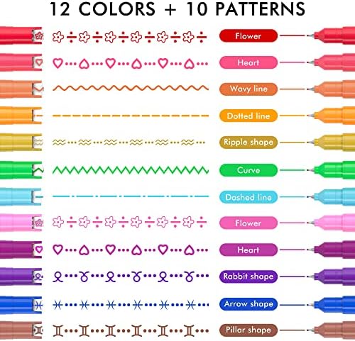 12 Colors Curve Highlighter Pens Set, 10 Different Shapes Dual Tip Markers, Cool Pens for Journal Planner Scrapbook Office Supplies - Image 2