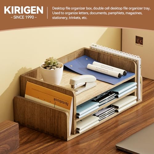 KIRIGEN Wood Desk Organizer, 5-Tray Letter Tray and Mail Sorter, Brown 2TP - Image 3